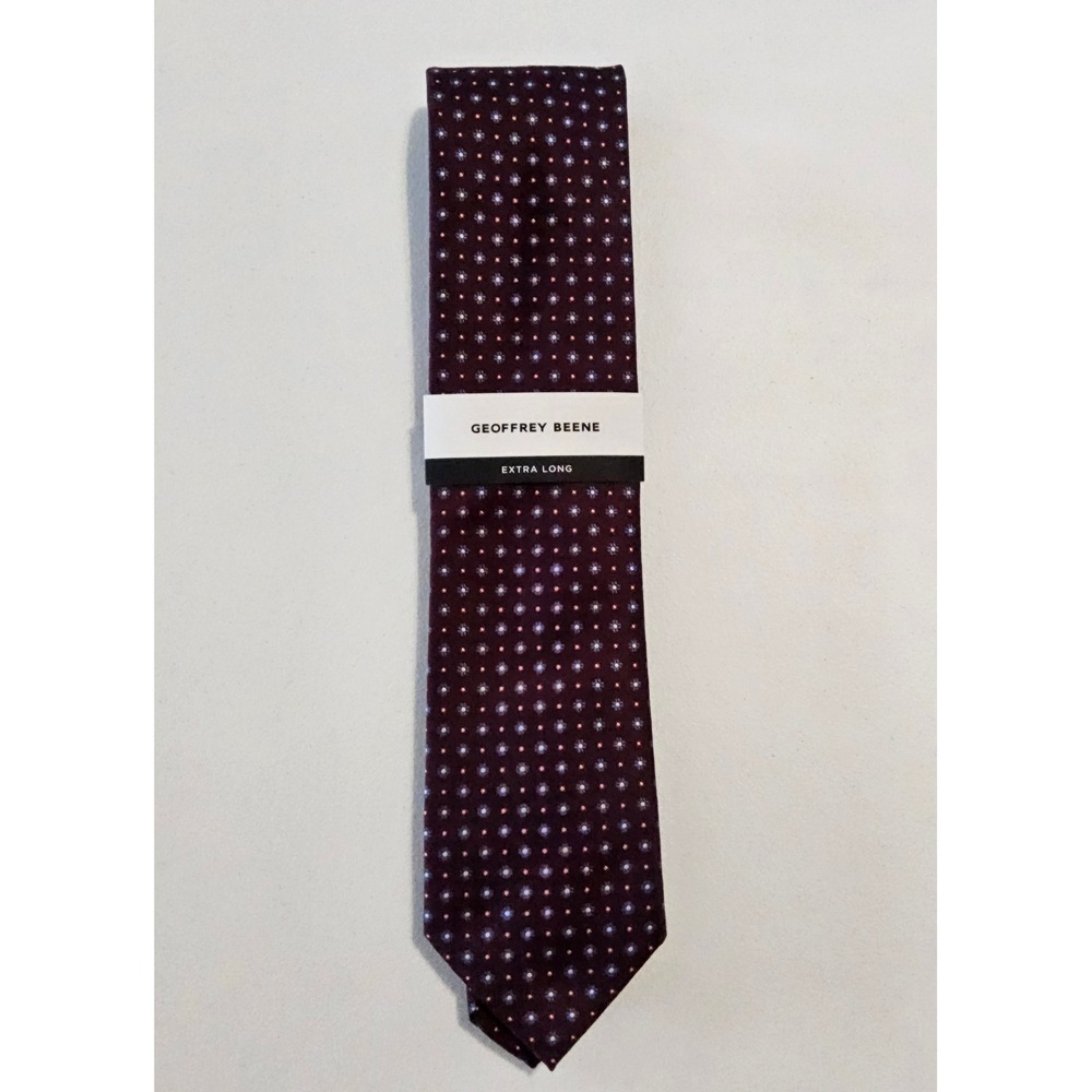 Geoffrey Beene Extra Long Tie NWT Burgundy Floral Dot Business Necktie Classic
